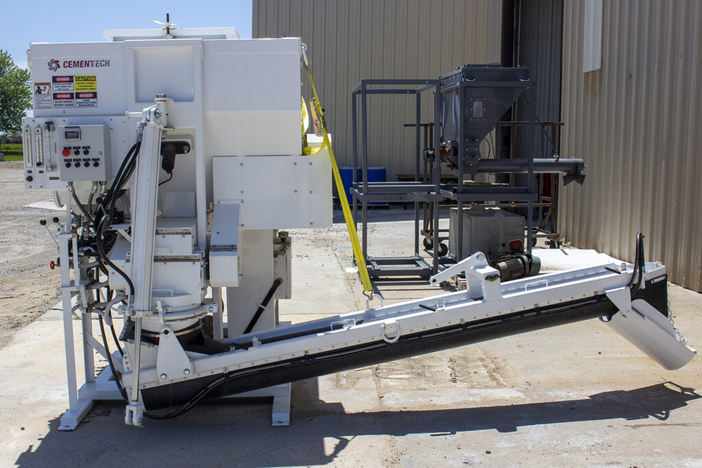 view of the auger of a stationary concrete mixer