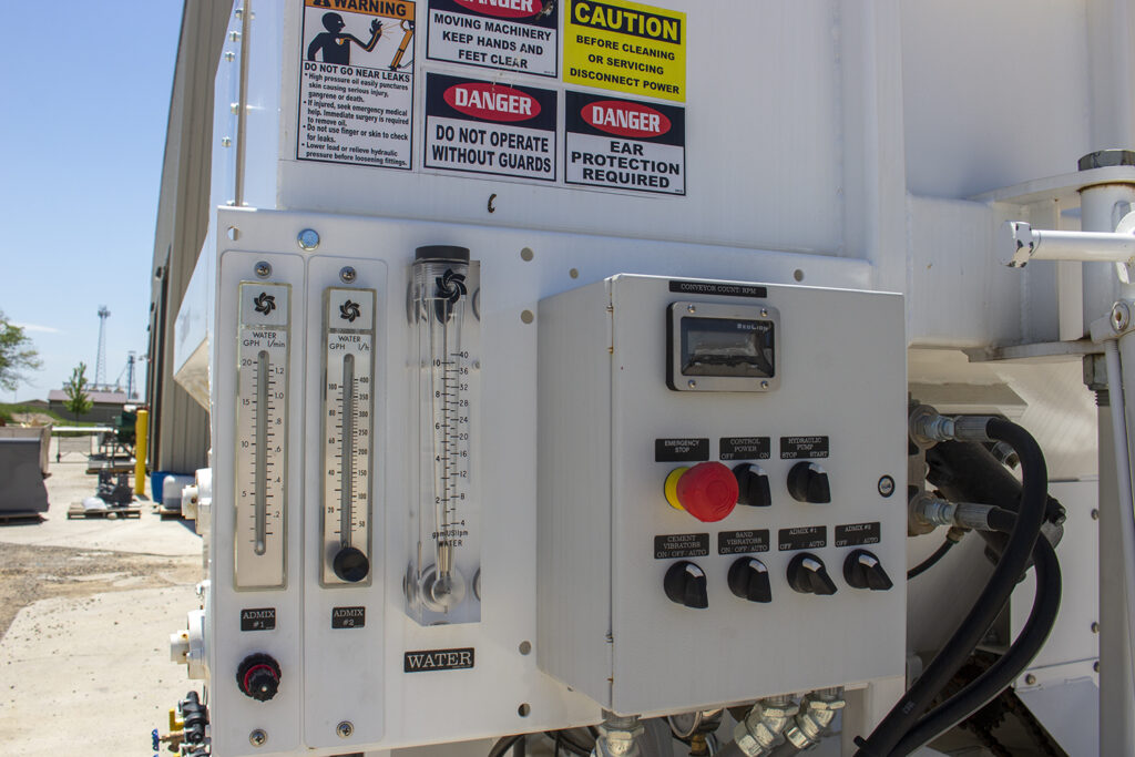 control panel view of a stationary concrete mixer