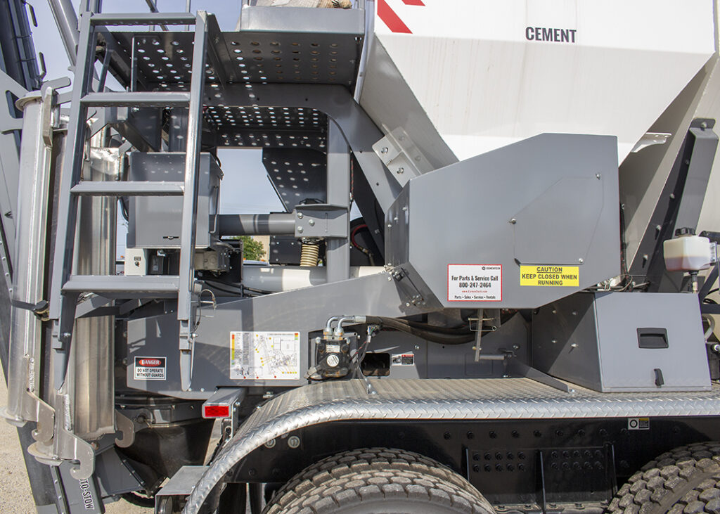 Fiber chopper and conveyor view of the C60E volumetric concrete mixer